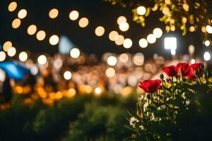 rojo rosas en el jardín a noche. generado por ai foto