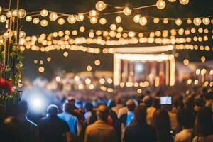 un multitud de personas a un fiesta con luces. generado por ai foto