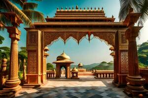 the golden gate of the palace in jaipur, india. AI-Generated photo