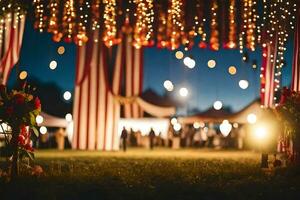 a wedding reception with lights and decorations. AI-Generated photo