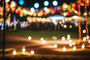 a group of people at a wedding with lights on the ground. AI-Generated photo