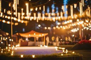 a wedding reception with lights and candles. AI-Generated photo