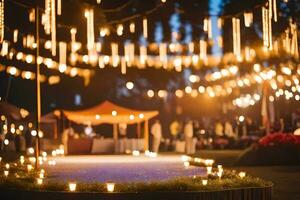 un Boda recepción con luces y velas generado por ai foto