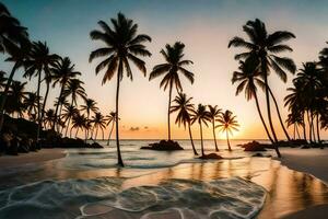 palm trees on the beach at sunset. AI-Generated photo