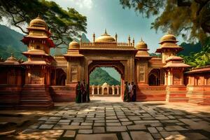 the entrance to a temple in india. AI-Generated photo