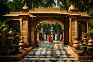 el Entrada a un palacio en India. generado por ai foto