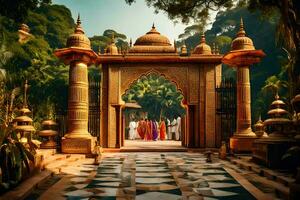 el Entrada a un templo en India. generado por ai foto