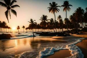 the sun sets on the beach in dominica. AI-Generated photo