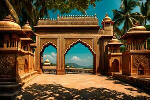 the entrance to a palace in india. AI-Generated photo