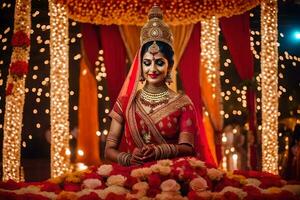 a beautiful bride in traditional indian attire. AI-Generated photo