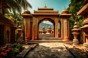 the entrance to a temple in india. AI-Generated photo