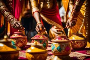 a group of women in traditional indian clothing are preparing food. AI-Generated photo