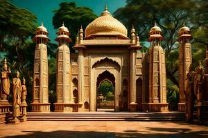 el dorado portón de el indio templo. generado por ai foto