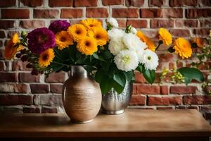 flowers in a vase on a table. AI-Generated photo