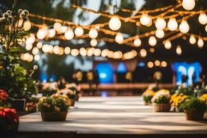 un Boda ceremonia con luces y flores generado por ai foto