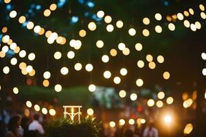 a wedding reception with lights and candles. AI-Generated photo