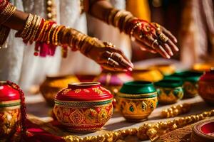 indio Boda ceremonia en India. generado por ai foto