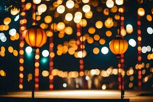 a group of lanterns are lit up at night. AI-Generated photo