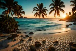 el Dom conjuntos en el playa en el caribe. generado por ai foto