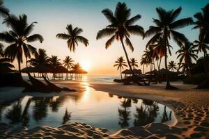 the sun sets on the beach in the tropical paradise of punta cana. AI-Generated photo