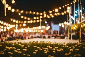a wedding ceremony with lights and flowers. AI-Generated photo