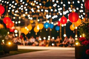 a wedding ceremony with colorful lanterns and candles. AI-Generated photo