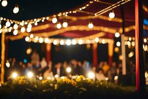 a wedding reception with lights and candles. AI-Generated photo