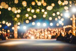 a group of people sitting under a tree at night. AI-Generated photo