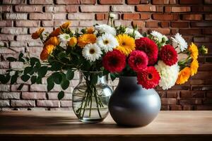 bouquet of flowers in a vase on a table. AI-Generated photo