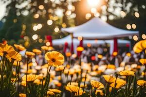 yellow flowers in the sun at a wedding. AI-Generated photo