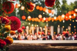 a wedding ceremony with red and orange flowers. AI-Generated photo