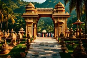 the entrance to a temple in india. AI-Generated photo