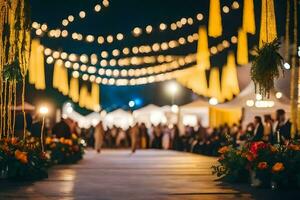 un Boda ceremonia con amarillo y verde guirnaldas generado por ai foto