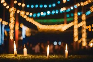 candles are lit in the grass at night. AI-Generated photo