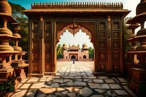 el Entrada a un templo en India. generado por ai foto