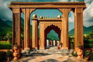 el Entrada a un palacio en India. generado por ai foto