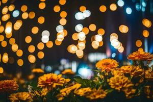 flowers in front of a lighted background. AI-Generated photo