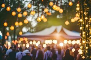 a crowd of people at an outdoor event with lights. AI-Generated photo