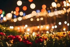 flowers and candles in the night. AI-Generated photo