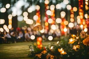 un Boda ceremonia con luces y flores generado por ai foto