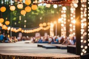 un al aire libre etapa con luces y personas sentado en el antecedentes. generado por ai foto