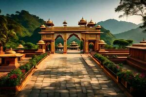 the entrance to a palace in india. AI-Generated photo