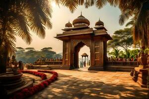 the entrance to a temple in india. AI-Generated photo