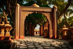 a beautiful archway in the middle of a park. AI-Generated photo