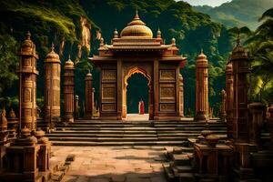 a temple in the middle of a forest. AI-Generated photo