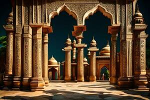 an ornate archway with pillars and arches. AI-Generated photo