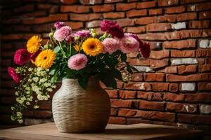 bouquet of flowers in a vase on a table. AI-Generated photo
