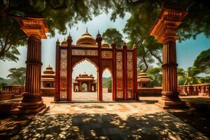 the entrance to a temple in india. AI-Generated photo