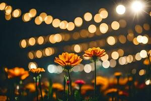 flowers in the night. AI-Generated photo