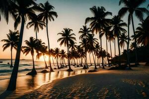 palm trees on the beach at sunset. AI-Generated photo